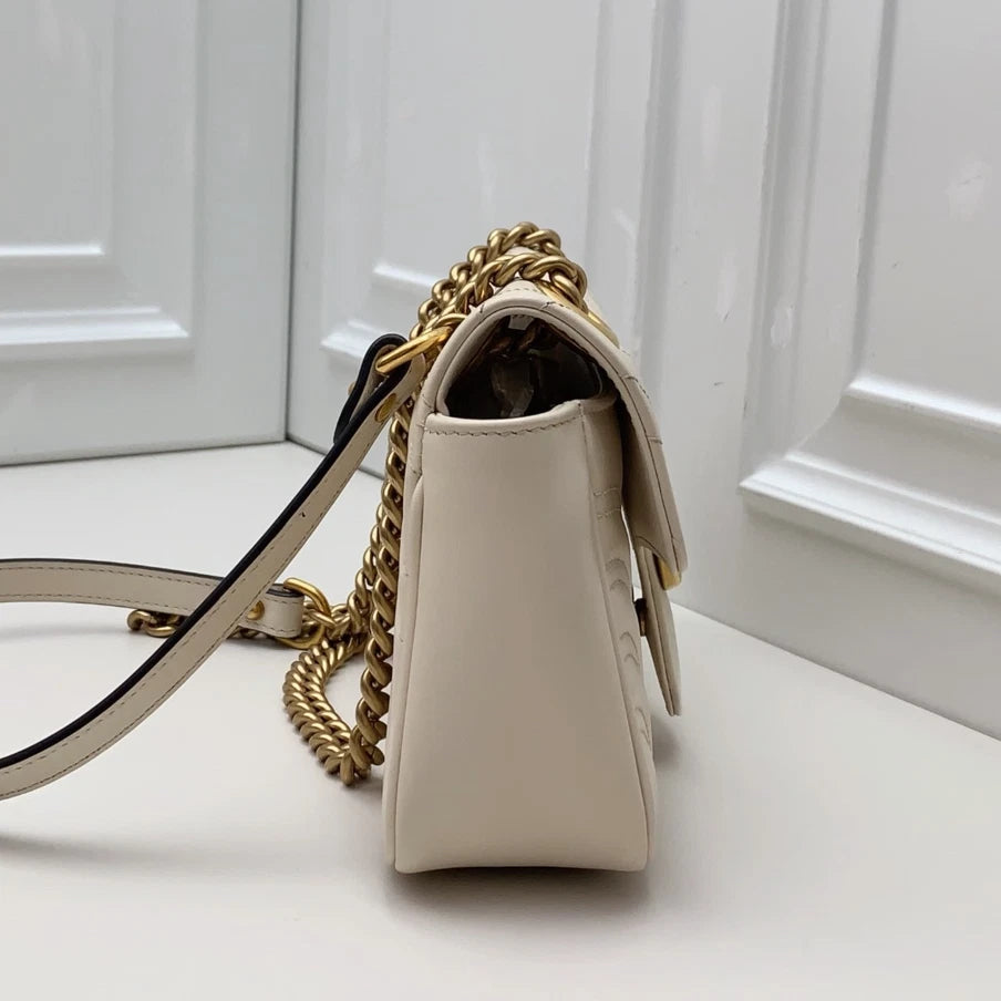 Gucci Marmont22 Chain Shoulder Bag Crossbody White Gold Women Classic