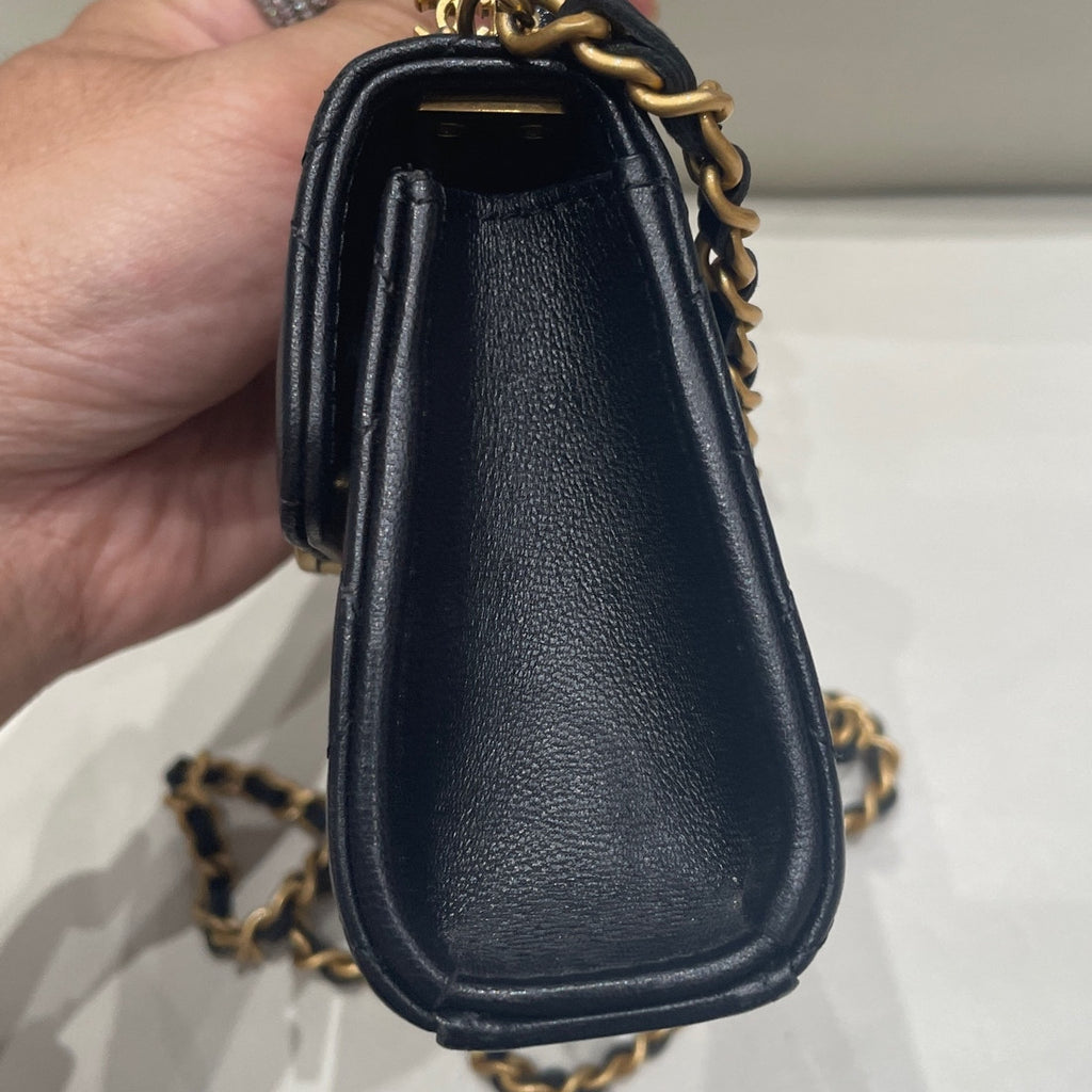Chanel Coco Mini Black Gold Quilted Chain Shoulder Bag - Women's Fashion