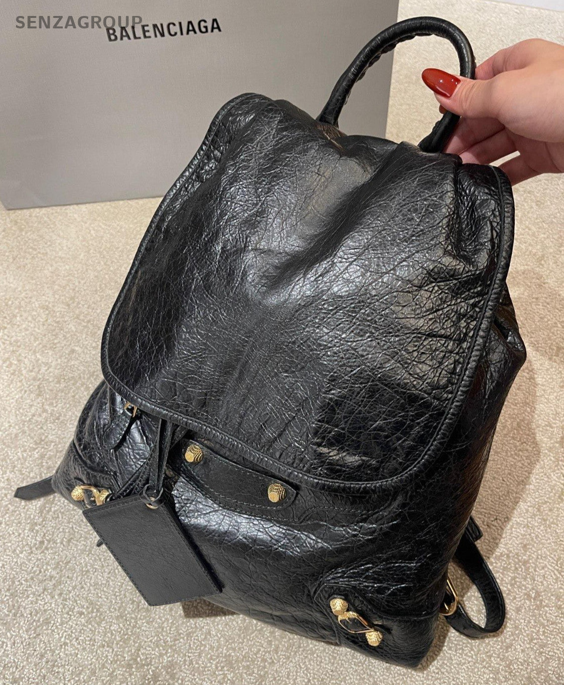 Balenciaga City Calfskin Backpack Black Gold Women Classic Fashion