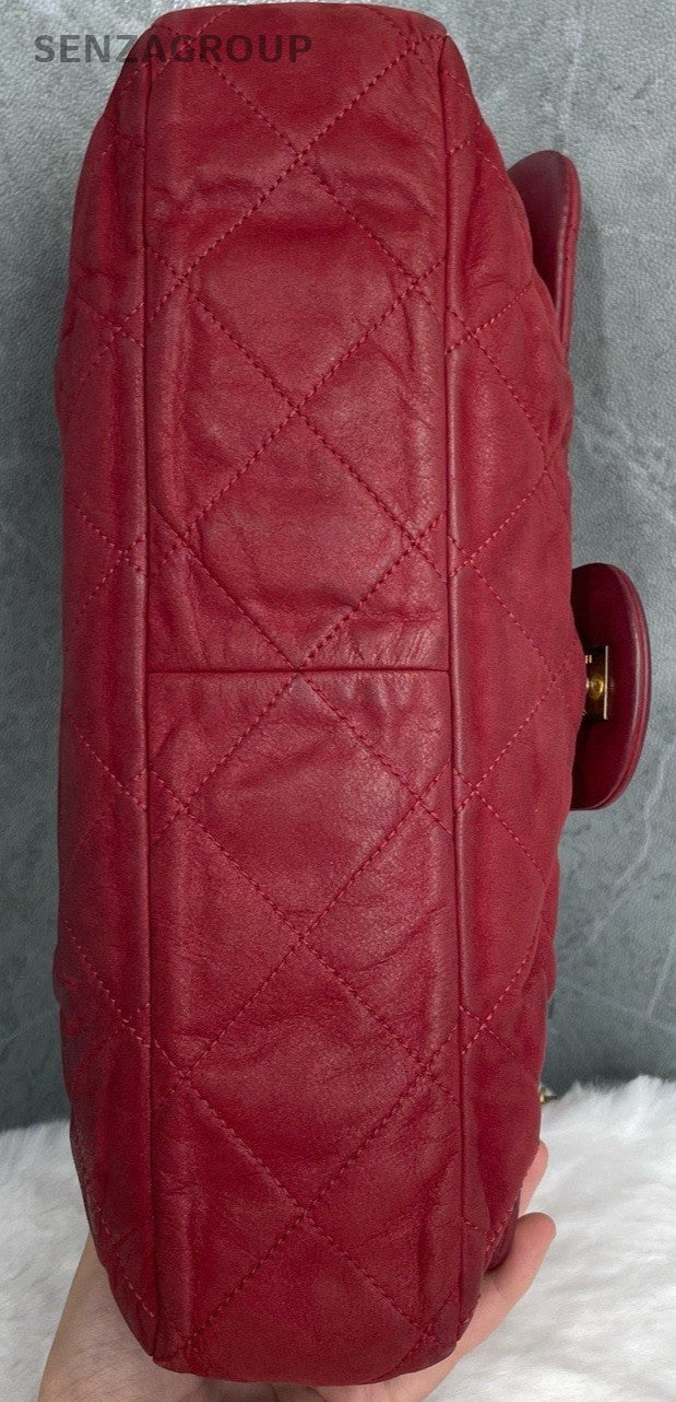 Chanel Classic Flap Chain Shoulder Bag Red Gold Women Designer