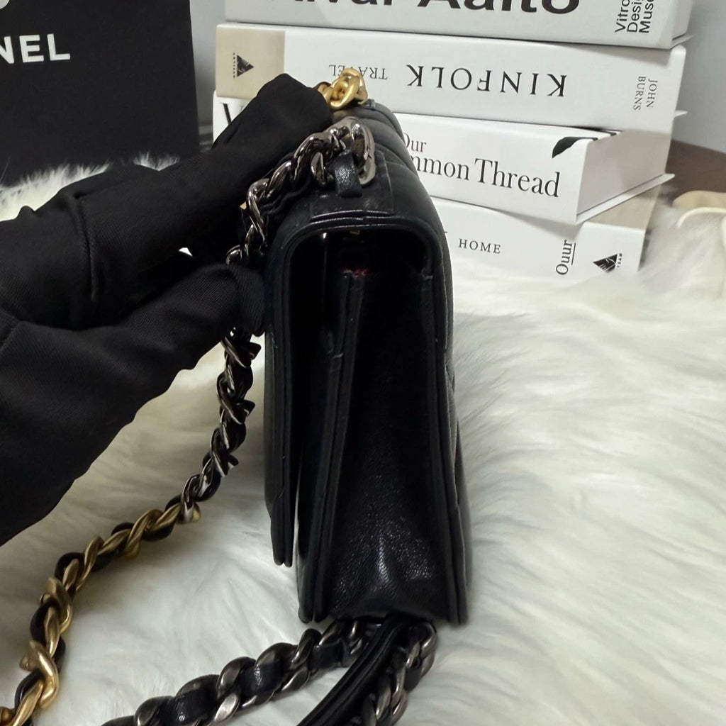 Authentic CHANEL 19 WOC Black Gold Crossbody Bag For Women