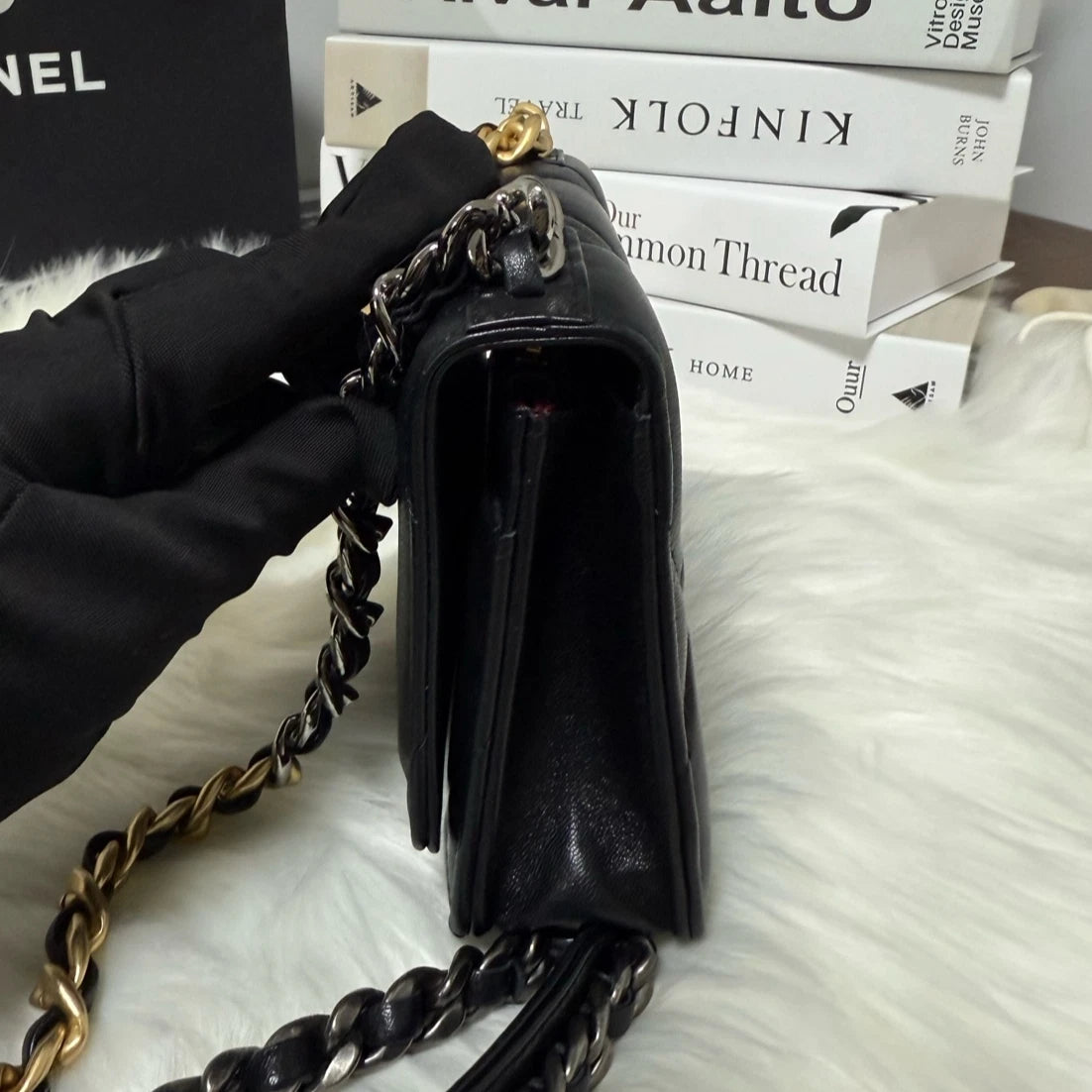 Authentic CHANEL 19 WOC Black Gold Crossbody Bag For Women