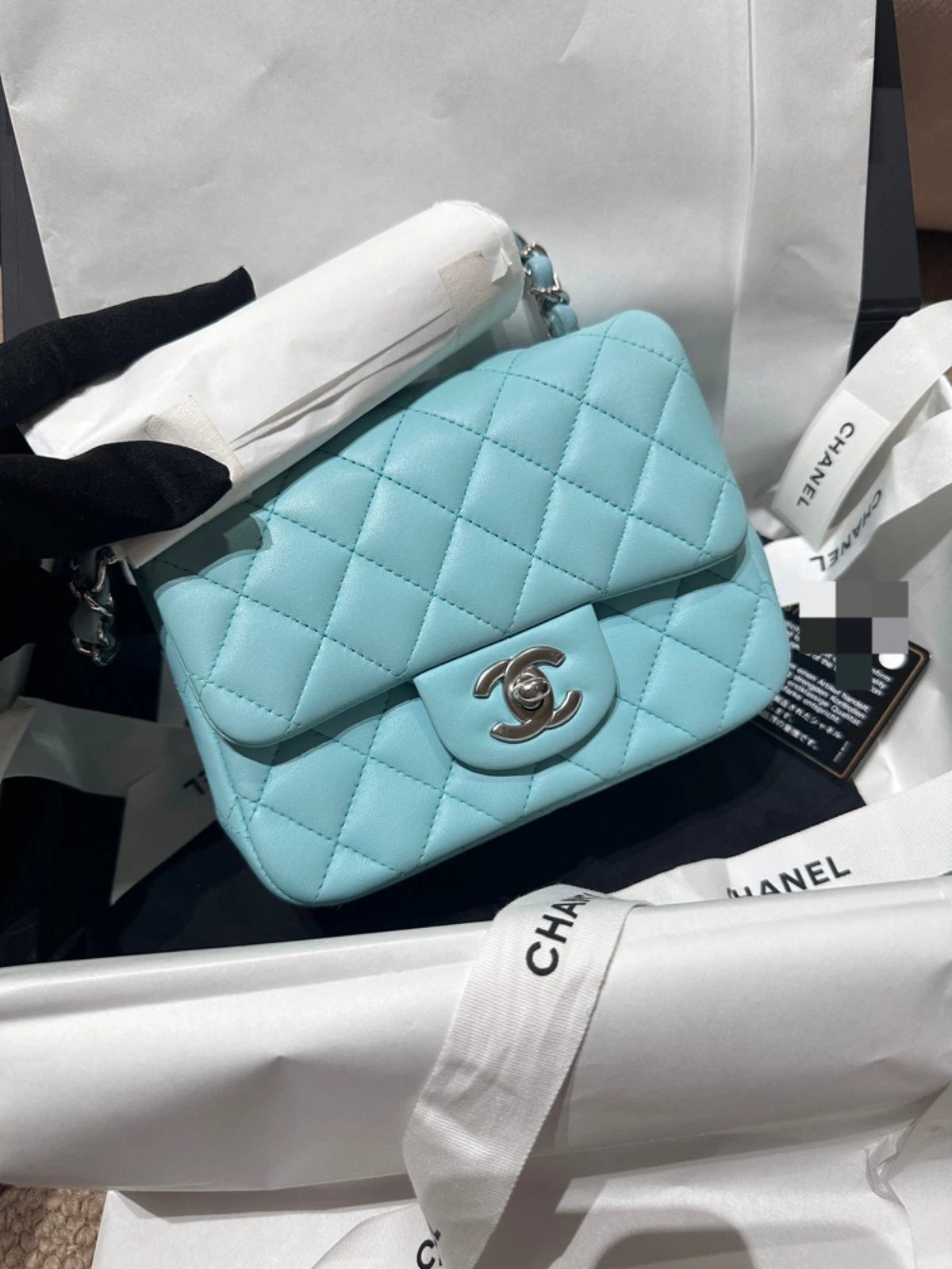 Chanel Tiffany Blue Calfskin Square Crossbody Bag For Women