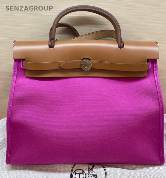 Hermes herbag31 Canvas Top Handle Bag Purple Women