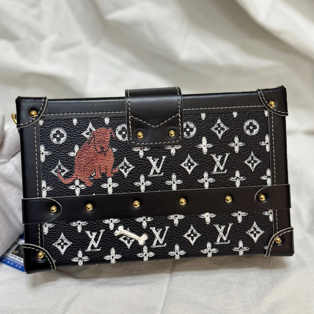 Excellent Louis Vuitton Petite Malle Monogram Black Shoulder Bag Crossbody GHW