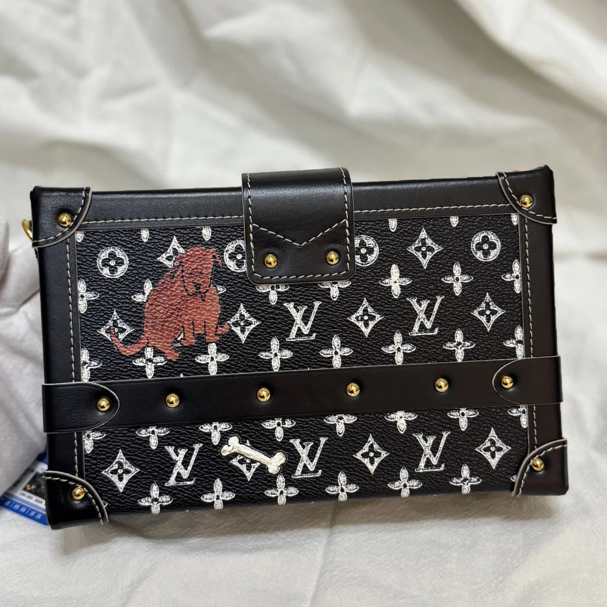 Excellent Louis Vuitton Petite Malle Monogram Black Shoulder Bag Crossbody GHW