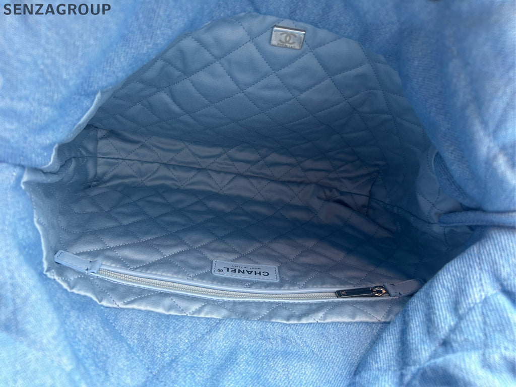 Chanel 22 Bag Denim Small Blue Silver Chain Crossbody Shoulder Bag