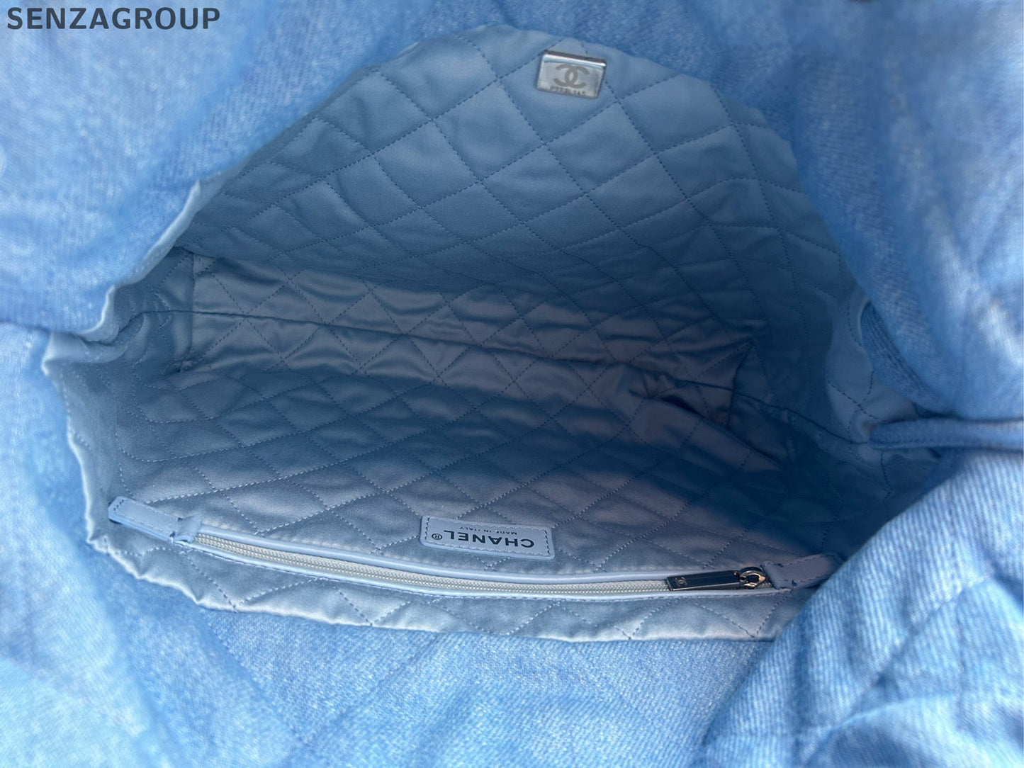 Chanel 22 Bag Denim Small Blue Silver Chain Crossbody Shoulder Bag