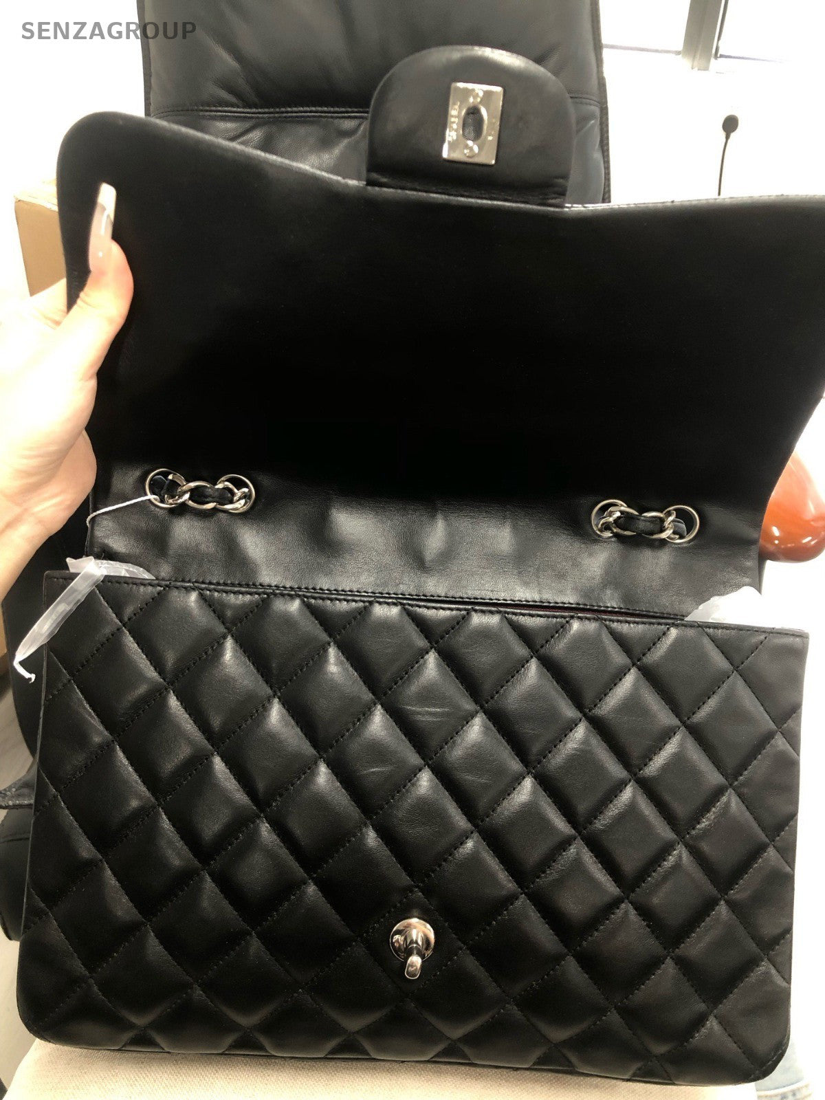 CHANEL Classic Flap Jumbo Diamond Pattern Chain Shoulder bag Black Silver Women