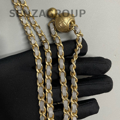 Chanel Grey Lambskin Mini Square Bag with Gold Ball Chain Crossbody