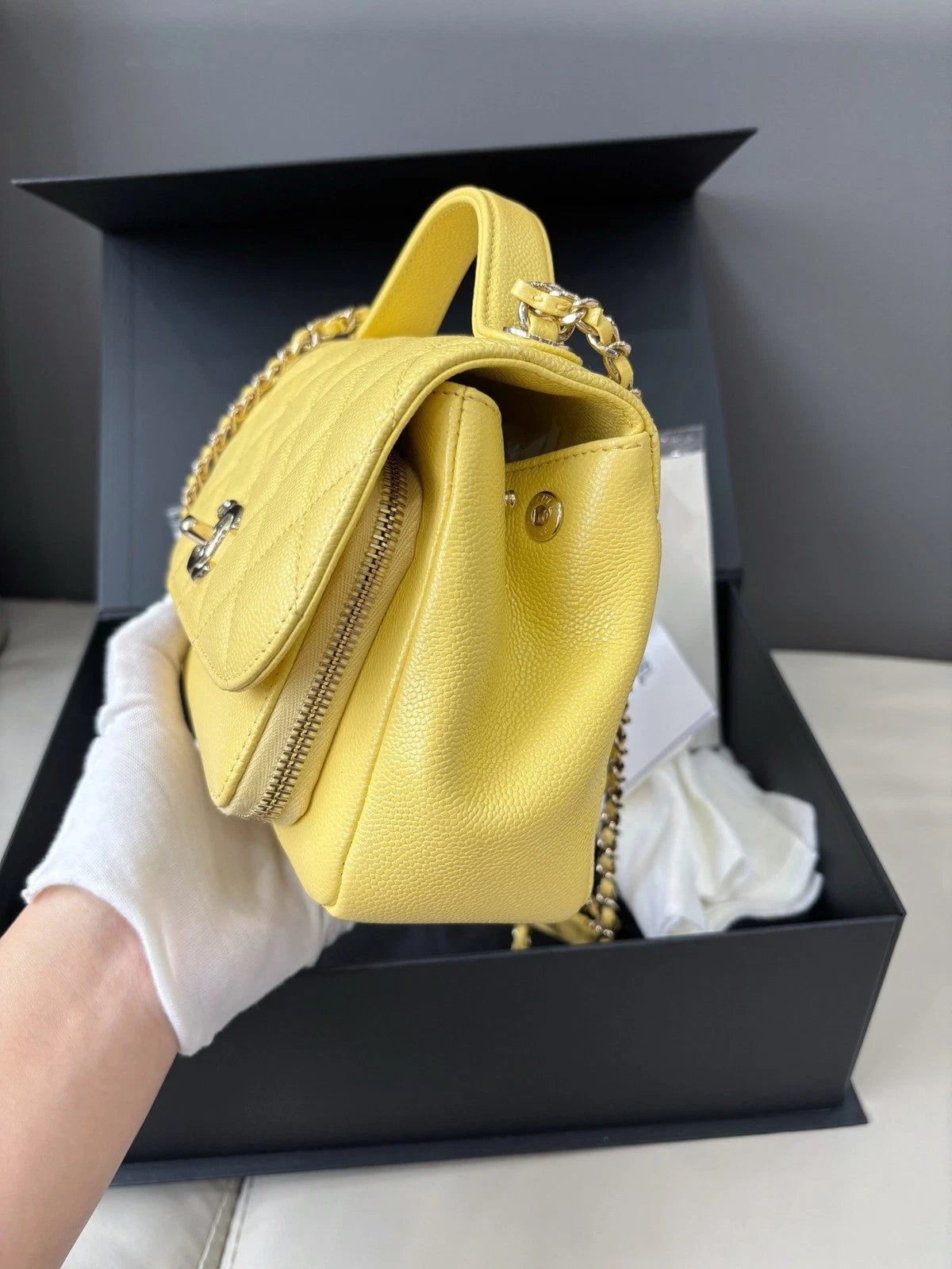 Chanel Affinity Small Mail Bag Caviar Leather Handbag Crossbody Bag Yellow