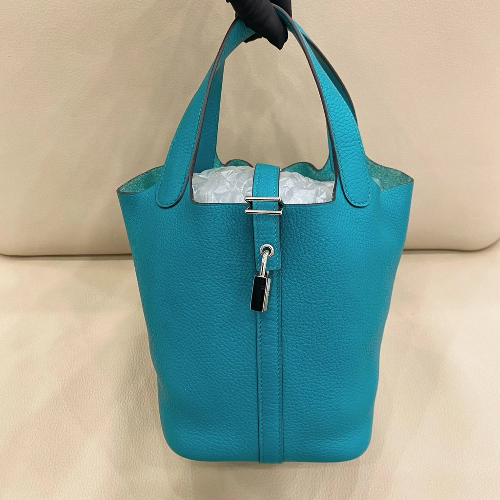 Hermes Picotin18 Green Leather Bucket Bag For Women