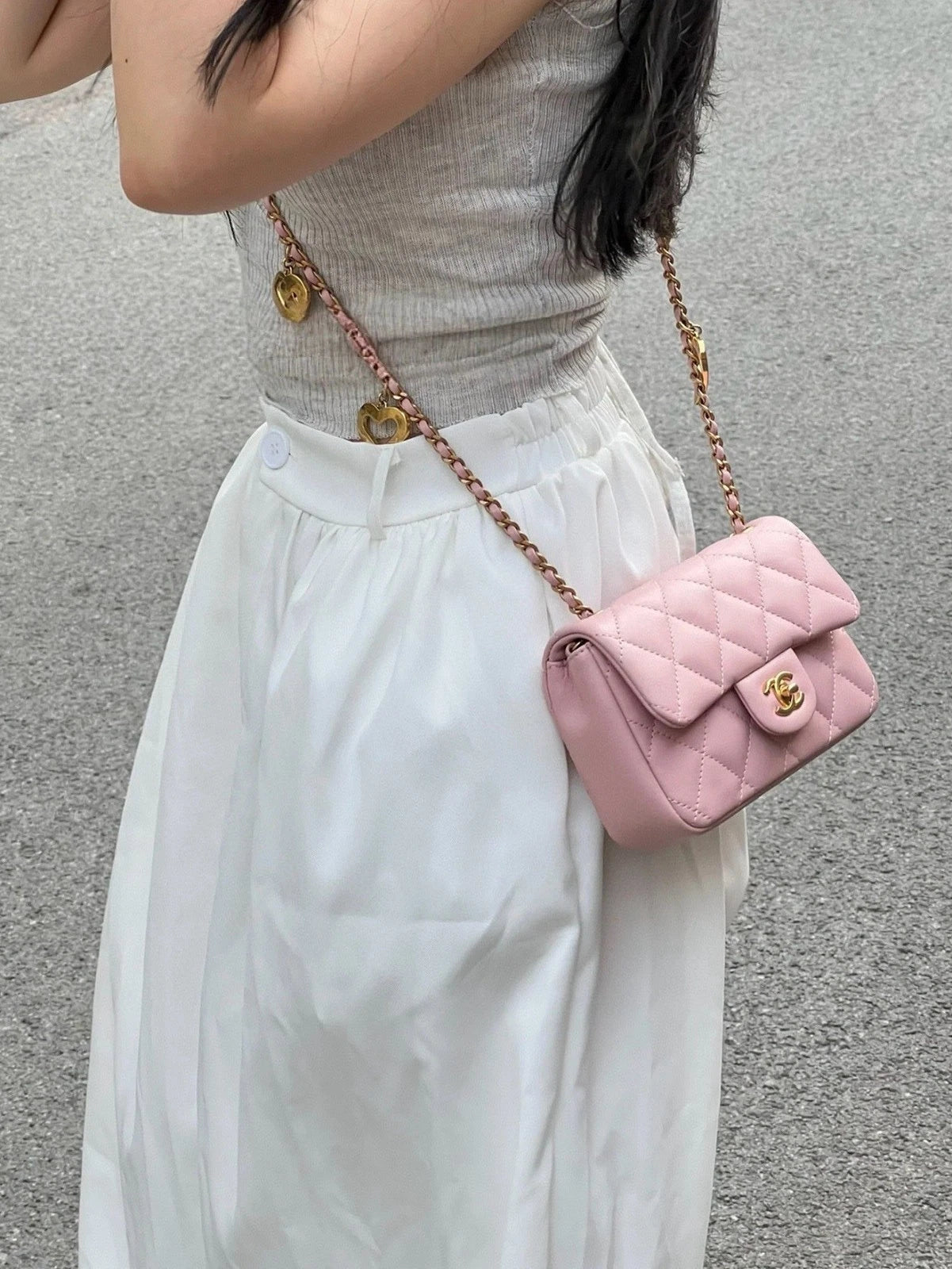 CHANEL CF Mini Pink Lambskin Shoulder Bag Love Pendant For Women