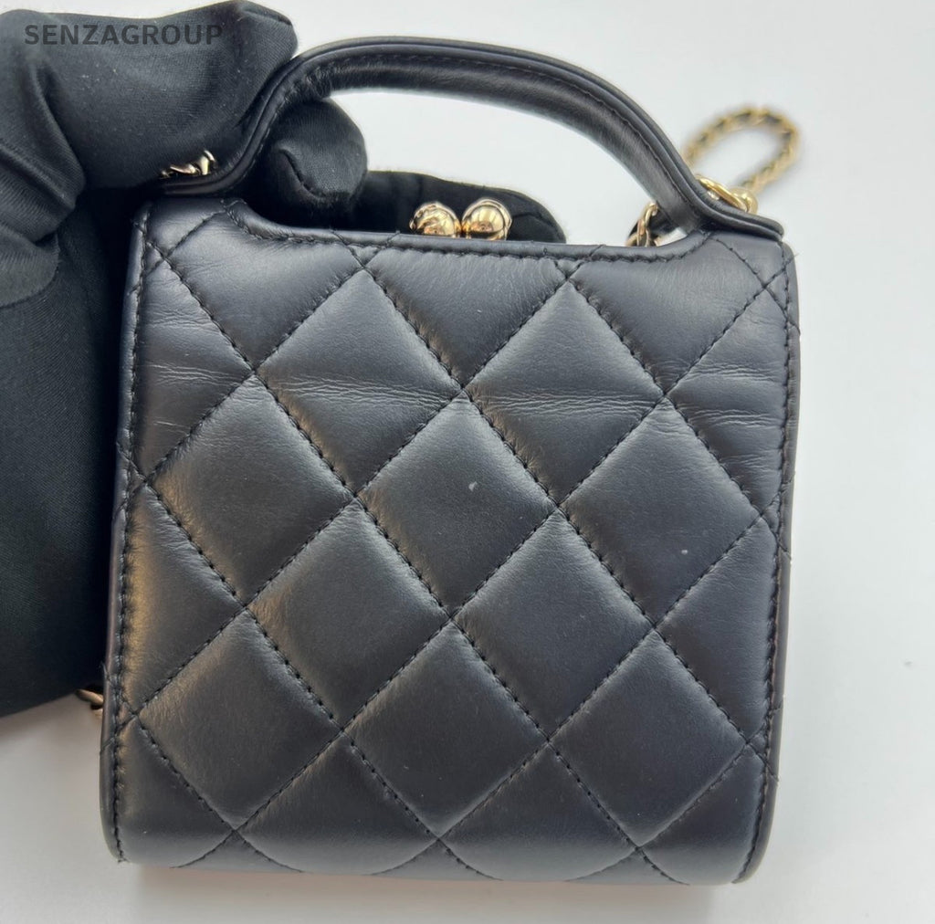Chanel Diamond Mini Calfskin Chain Shoulder Crossbody Black Gold Women Classic