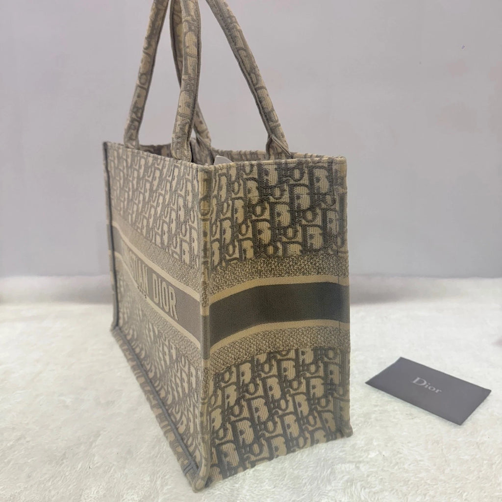 Dior Women's Canvas Grey Monogram Medium Tote Bag Chip Version