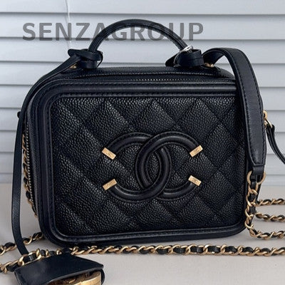 Chanel Small Camera Bag Quilted Chain Crossbody Black Gold Women Fashion