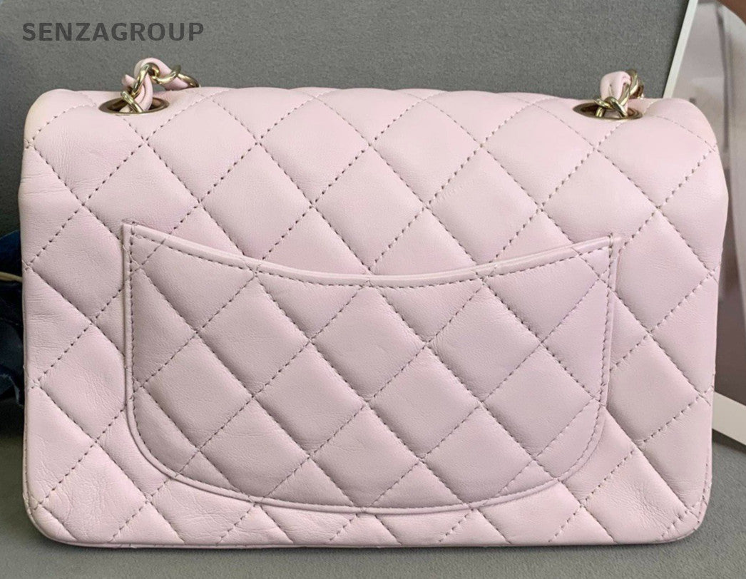 Chanel Classic Flap Lambskin Mini Chain Shoulder Bag Pink Gold Women Designer