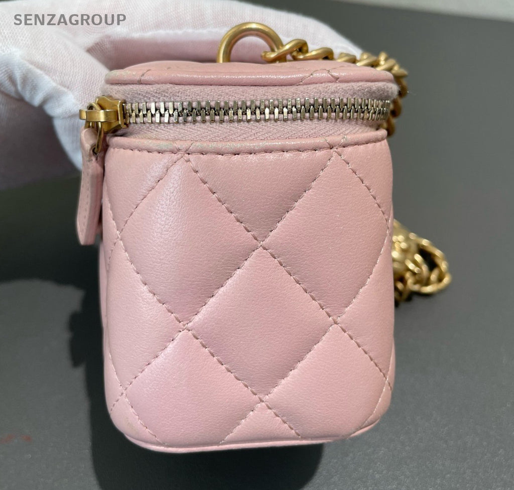 Chanel Vanity Case Mini Chain Shoulder Bag Crossbody Pink Gold Women Fashion