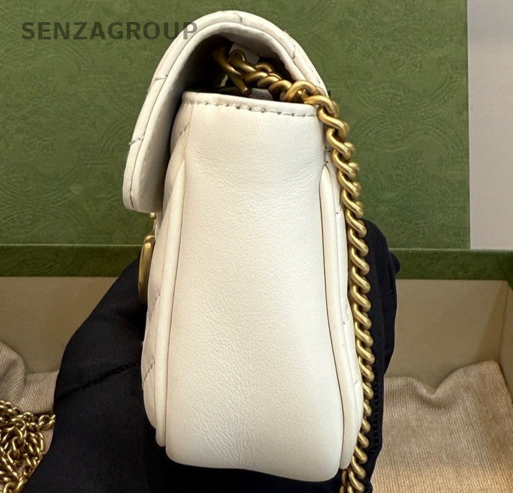 Gucci Marmont Mini Chain Crossbody Shoulder Bag White Gold Women Classic