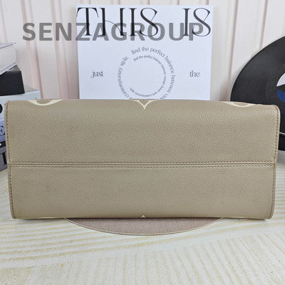 Louis Vuitton OnThego MM Grey Gold Leather Tote Bag Women's Classic Fashion