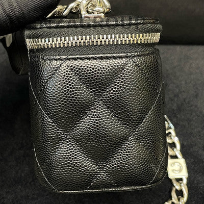 Chanel 22S Black Mini Square Flap Bag Silver Hardware Letter Chain Strap