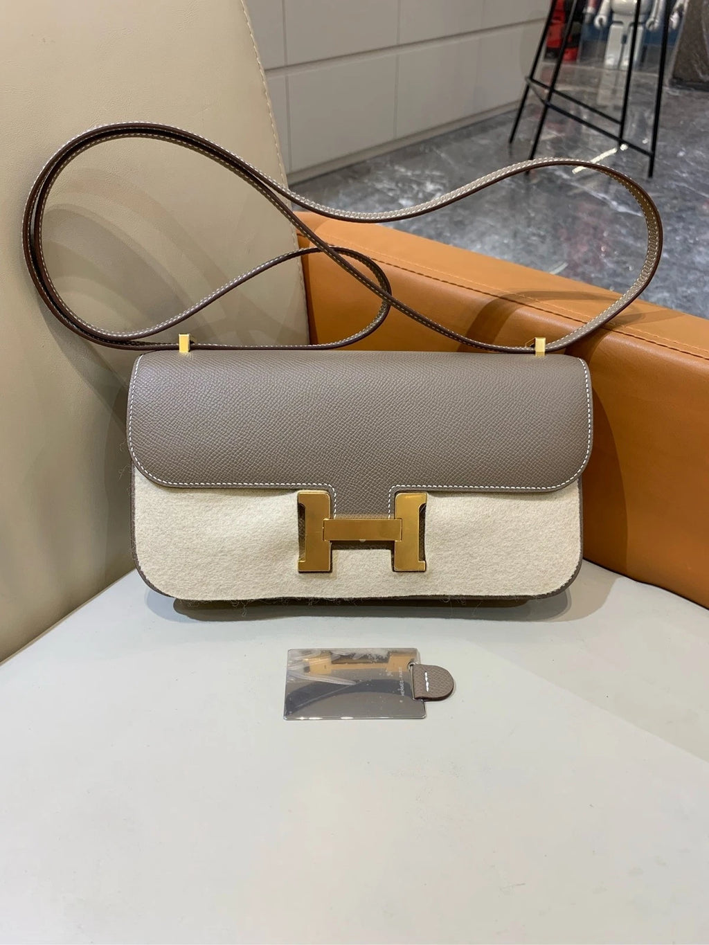 Hermes Constance Elan Epsom Leather Grey Shoulder Bag For Women