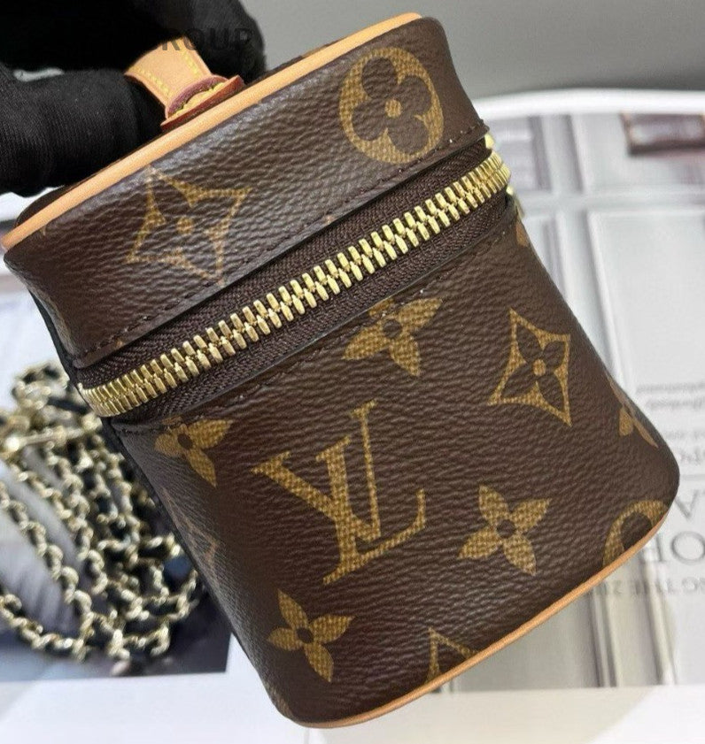 Louis Vuitton Monogram Nano Chain Shoulder Bag Brown Gold Women Classic