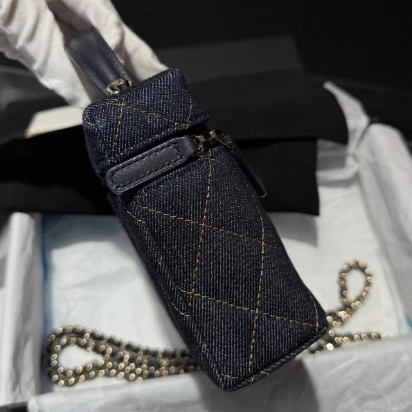 Chanel Denim Vanity Case Dark Blue Top Handle Shoulder Crossbody Bag Women D