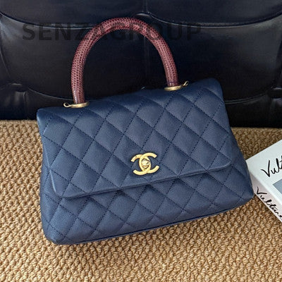 Chanel Coco Handle Blue Gold Quilted Chain Crossbody Bag Classic