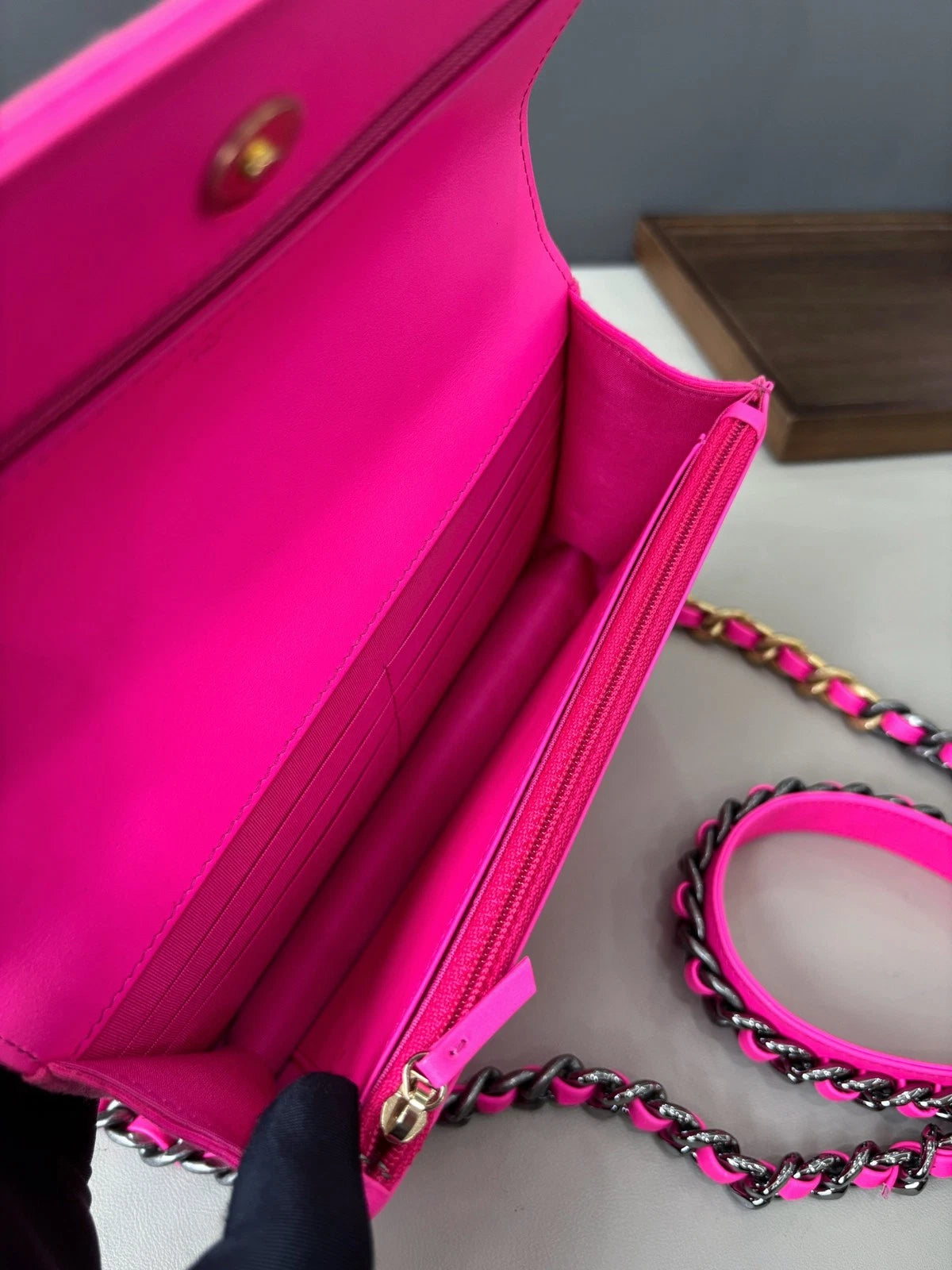 Chanel 19Bag Woc Chain Shoulder Crossbody Bag Pink Gold Hardware Women
