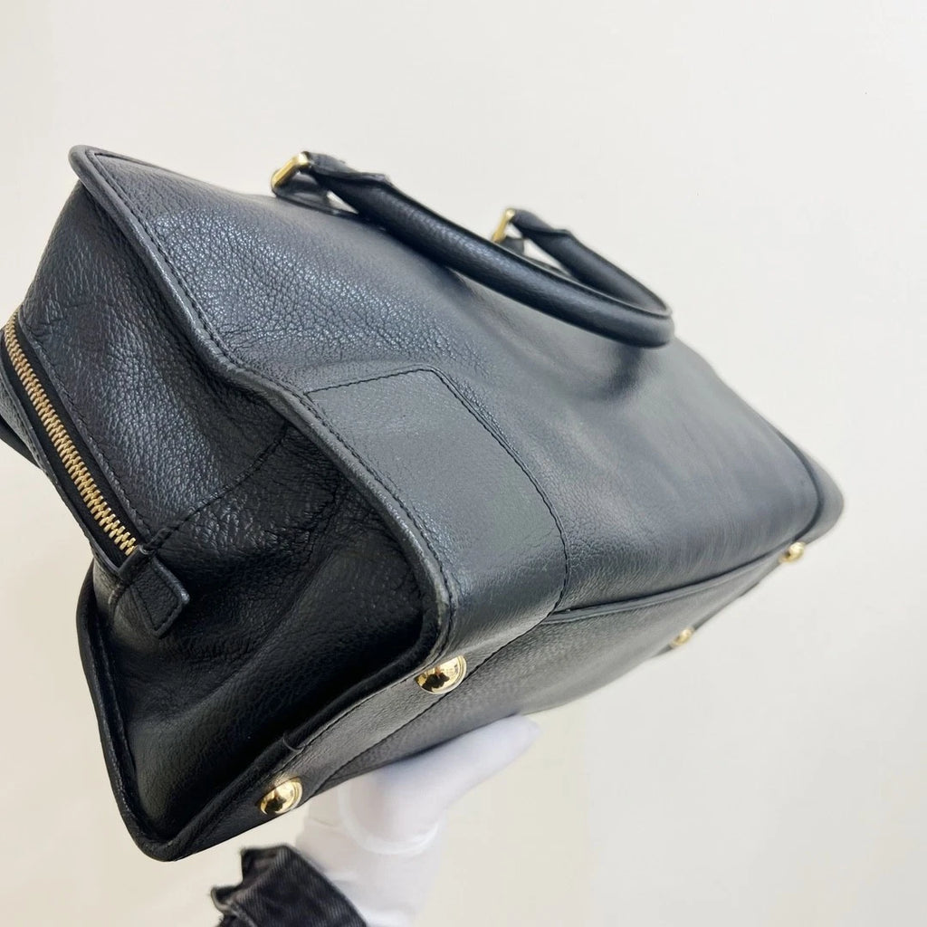 Loewe Amazona Calfskin Top Handle Bag Black Gold Women Classic Fashion