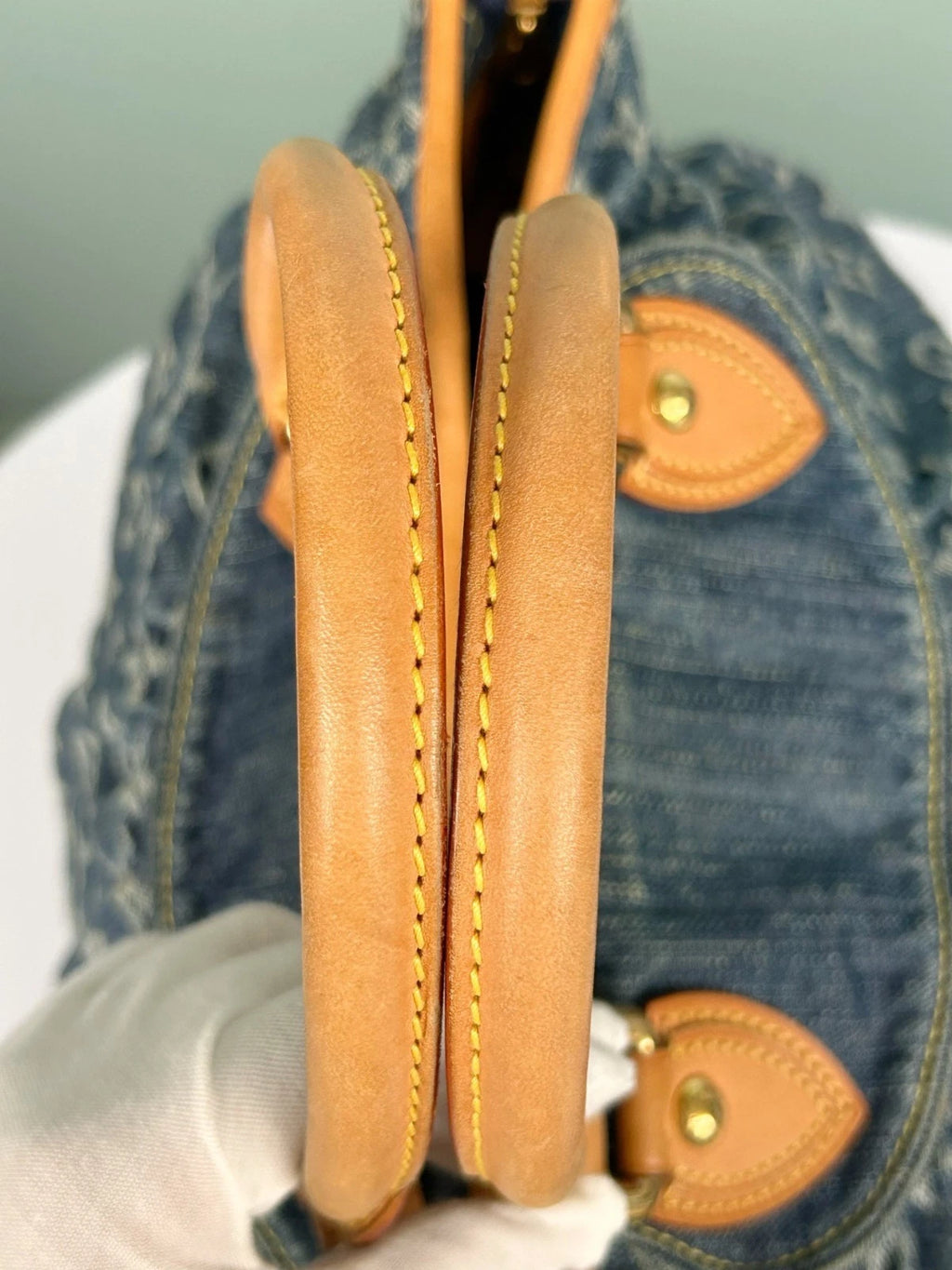 Louis Vuitton Cabby Denim Monogram Tote Top Handle Crossbody Bag Blue Women