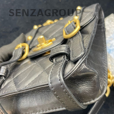 Chanel Black Gold Classic Quilted Shoulder Crossbody Messenger Bag