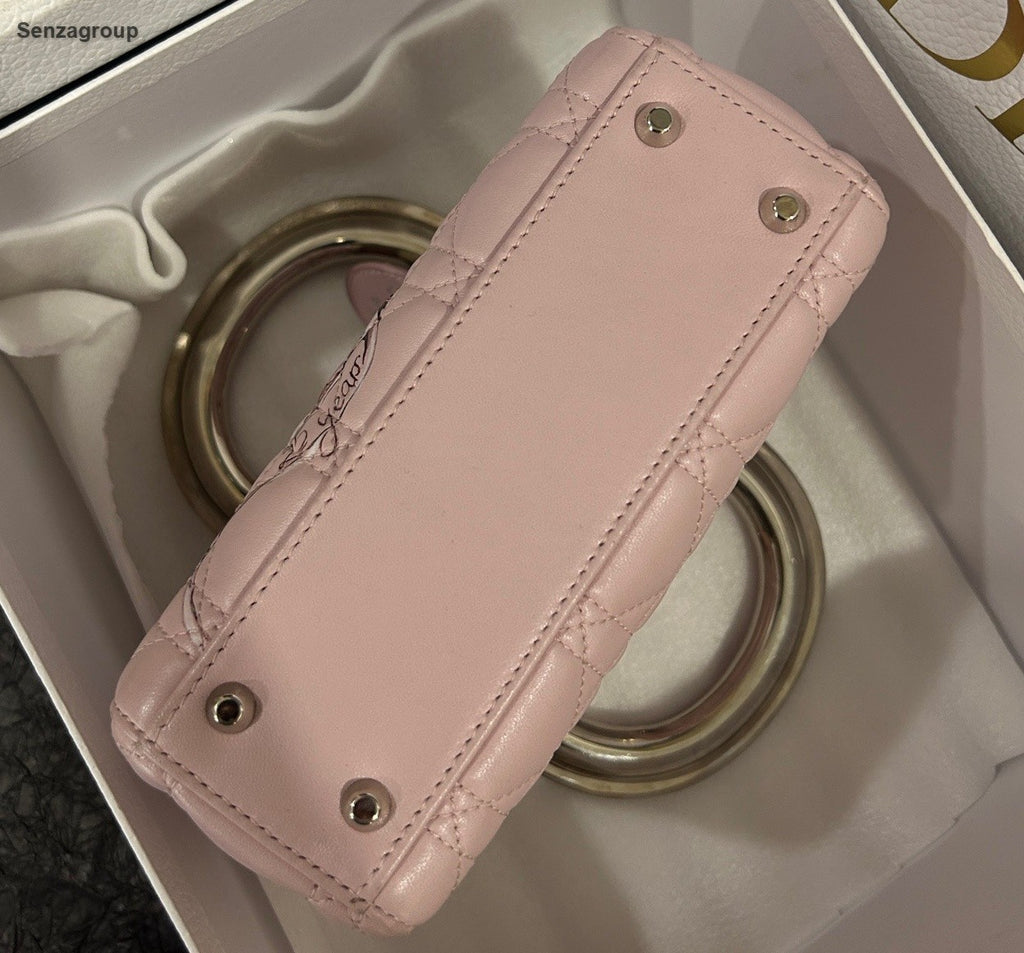 Christian Dior Lady Dior 2Way Top Handle Crossbody Pink Silver Women Classic
