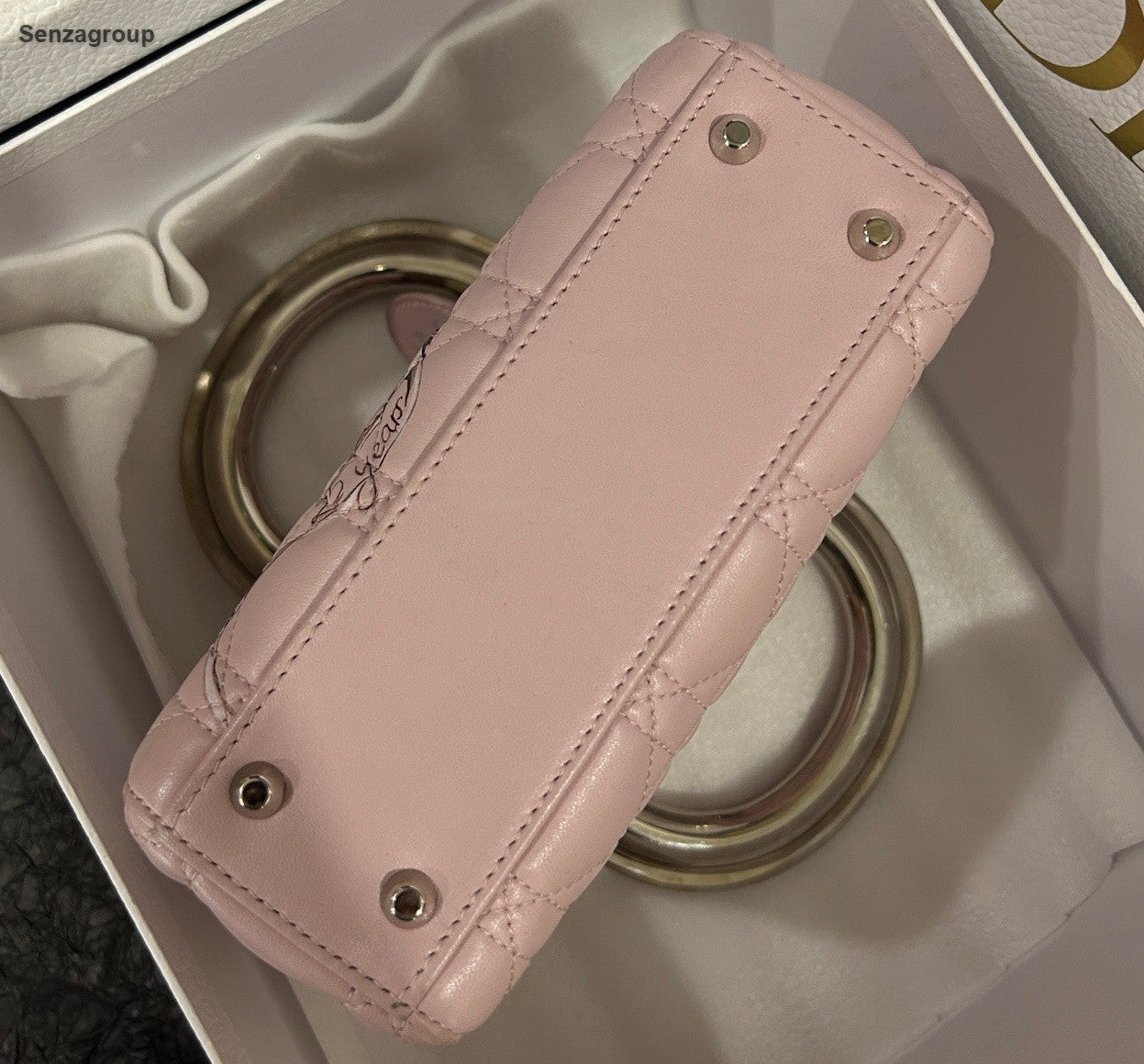Christian Dior Lady Dior 2Way Top Handle Crossbody Pink Silver Women Classic