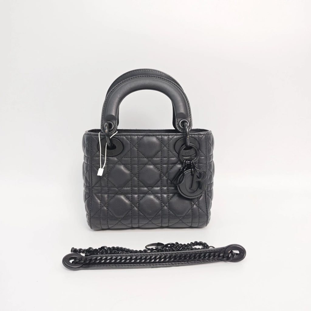 Dior Lady Dior Lambskin Black Top Handle Excellent