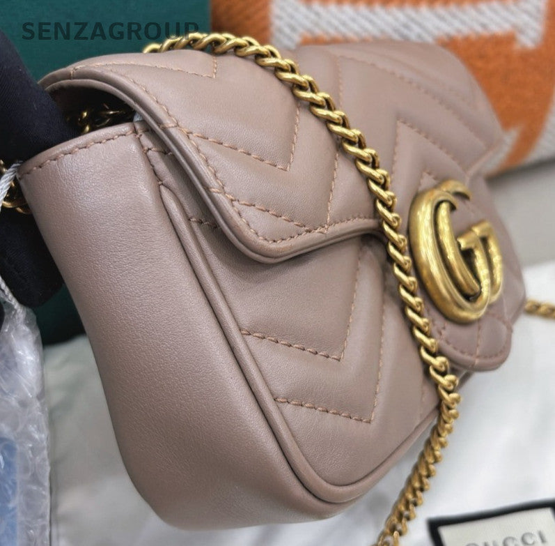 Gucci Marmont Mini Chain Shoulder Bag Crossbody Brown Gold Women Classic