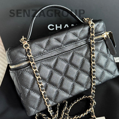 Chanel Black Caviar Leather Quilted Chain Shoulder Crossbody Handbag