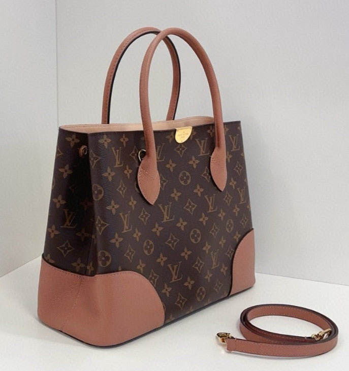 Louis Vuitton Flandrin Monogram Tote 2way Shoulder Handbag Brown Pink Women