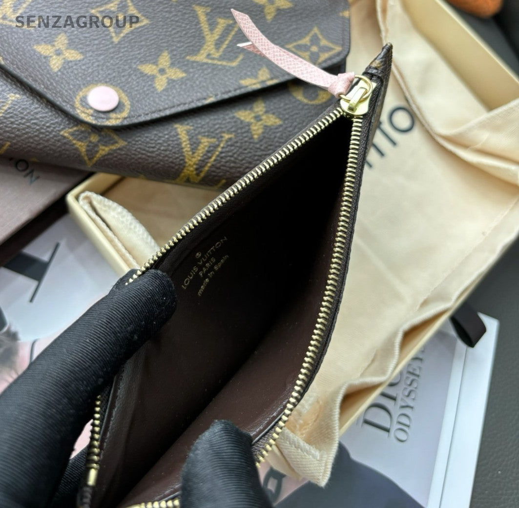 Louis Vuitton Monogram Wallet Brown Pink Women Full Set