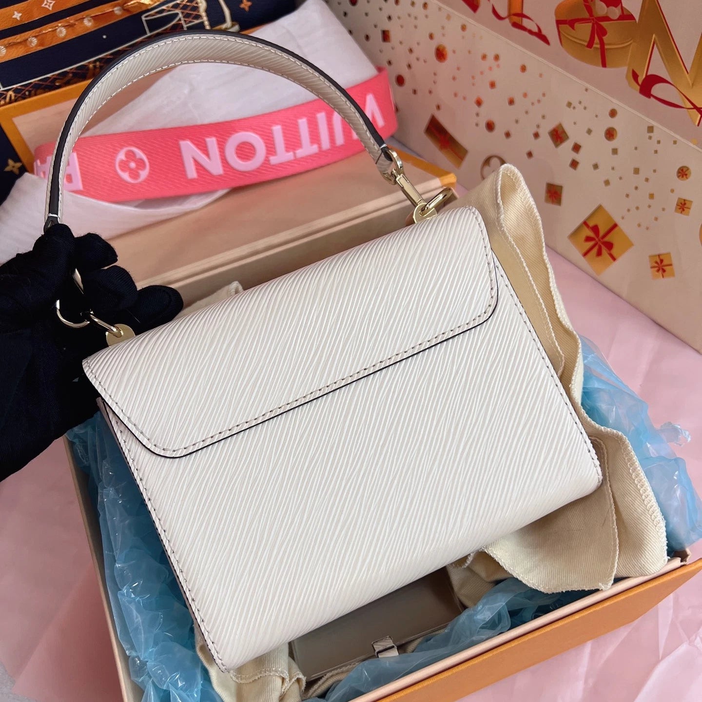 Louis Vuitton Twist PM Top Handle Crossbody White Gold Women Classic