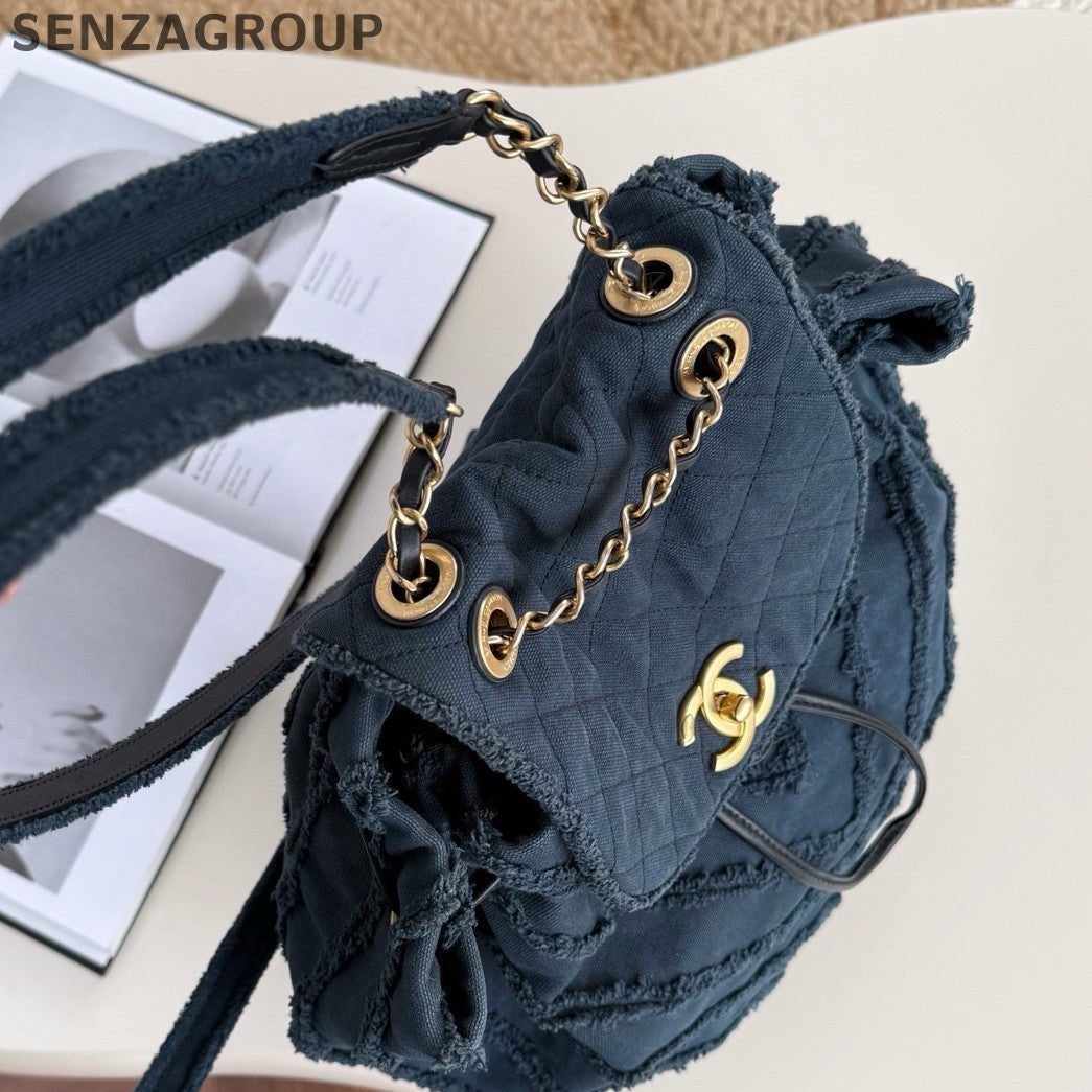 Chanel Cuba Diamond Blue Denim Backpack Women Classic