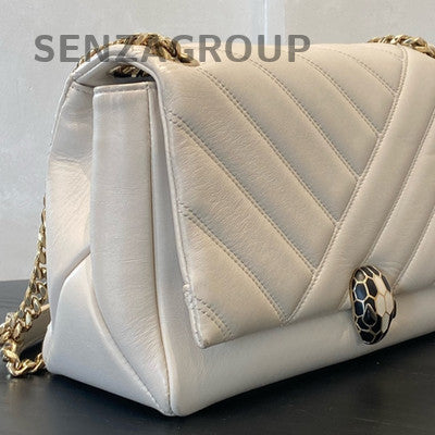 Bvlgari Serpenti Cabochon Chain Shoulder Crossbody Bag White