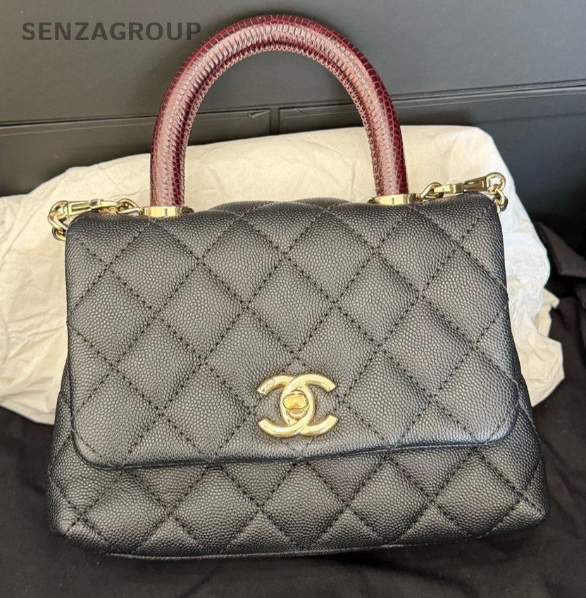 Chanel Coco Handle Mini Calfskin Top Handle bag Black Gold Women Classic