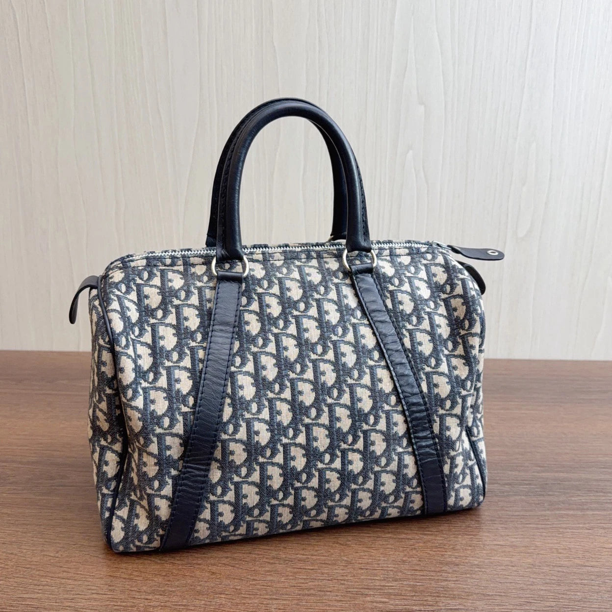 Christian Dior Boston Oblique Canvas Top Handle Bag Women Vintage