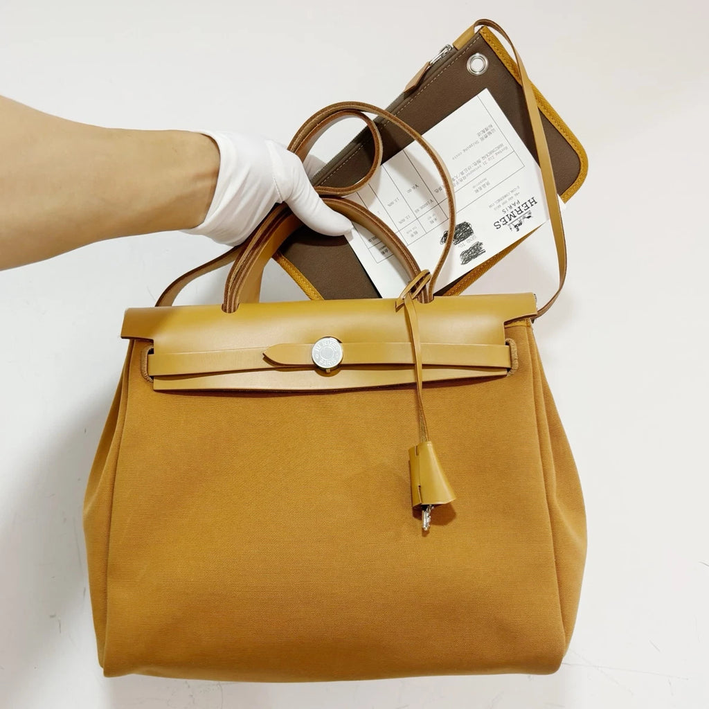 Excellent Condition Hermes Herbag31 Canvas Handbag Crossbody Bag Silver Hardware
