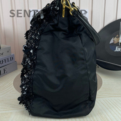 Prada Black Sequin Pearl Shoulder Bag with Gold Clasp - Women's Fashion