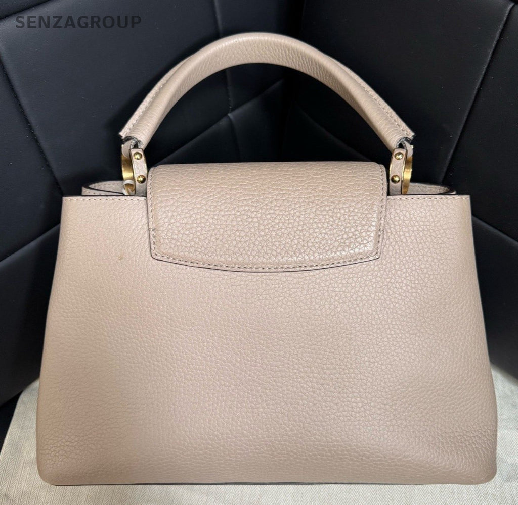 Louis Vuitton Capucines MM Top Handle Bag Crossbody Gray Gold Women Classic