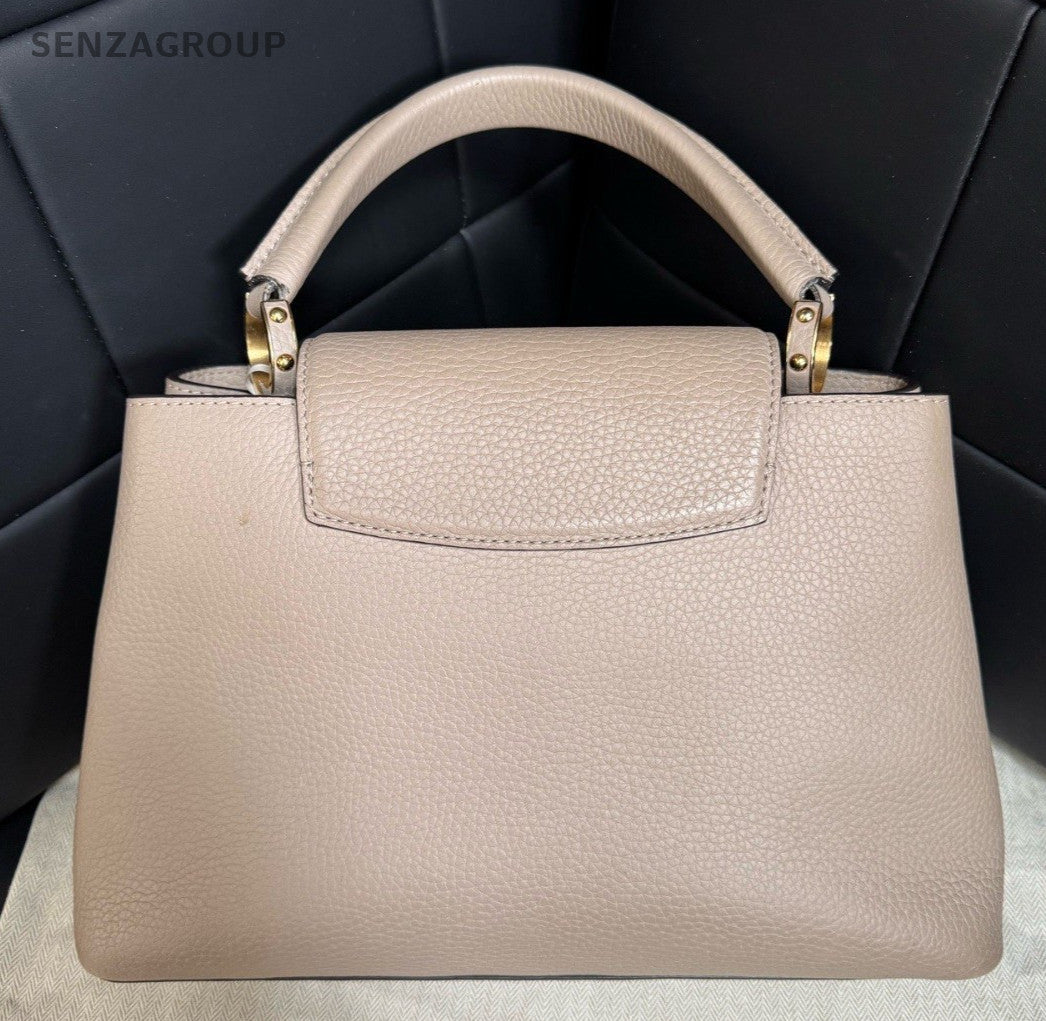 Louis Vuitton Capucines MM Top Handle Bag Crossbody Gray Gold Women Classic