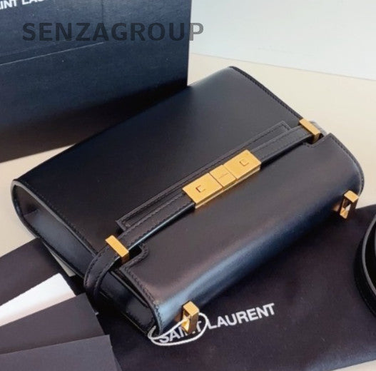 Saint Laurent Manhattan Mini Shoulder Bag Crossbody Black Gold Women Classic